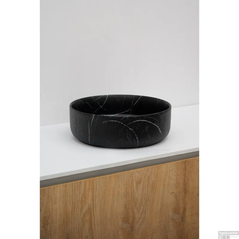Waskom Riho Marmic Rond 34,6x34,6x11,4 cm Mat Zwart Marmer Keramiek Veilige Betaling