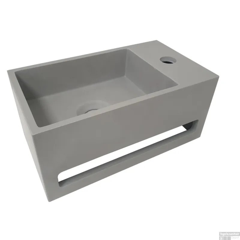 Goedkoop Fontein met Handdoekhouder BWS Betonlook 35.6x20.3x15.9 cm Grijs (kraangat rechts)