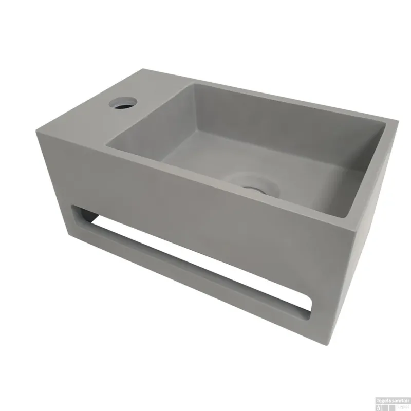 Laatste Kans Fontein met Handdoekhouder BWS Betonlook 35.6x20.3x15.9 cm Grijs (kraangat links)