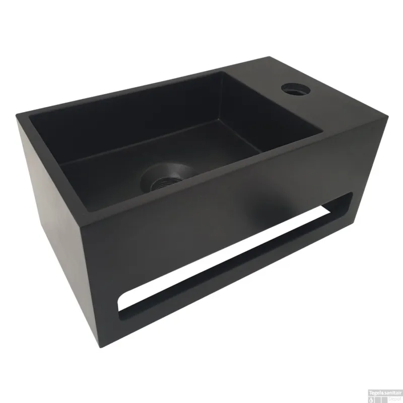 Fontein met Handdoekhouder BWS 35.6x20.3x15.9 cm Mat Zwart (kraangat rechts) Gratis Retour