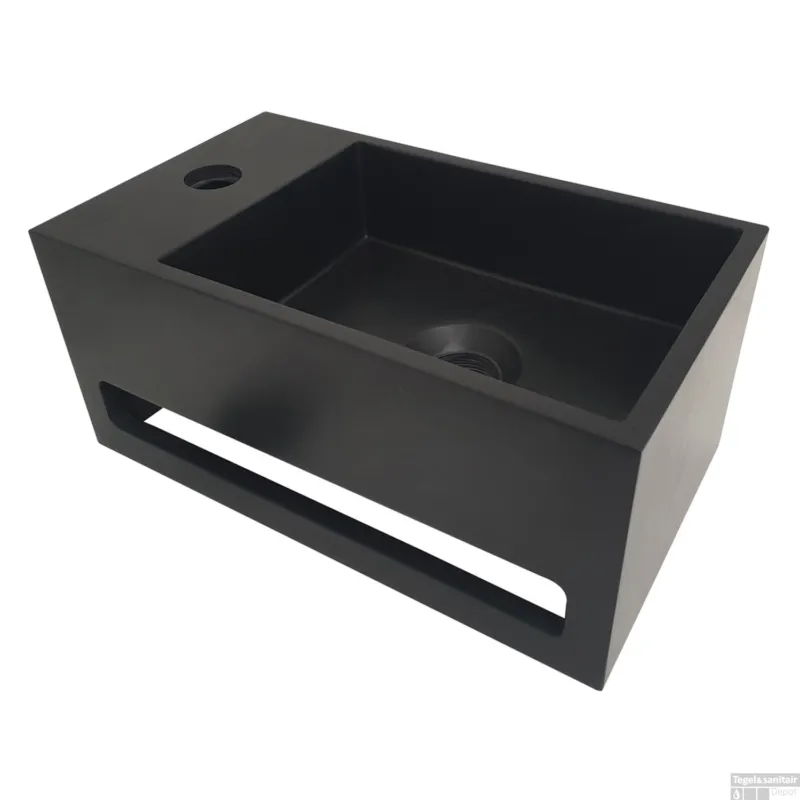 Fontein met Handdoekhouder Wiesbaden 35.6x20.3x15.9 cm Mat Zwart (kraangat links) Koop Online