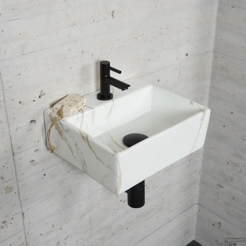 Fonteinset Carrara Marmerlook Wiesbaden Color Mat Zwart (kraangat midden) Rechtstreeks Van De Fabrikant