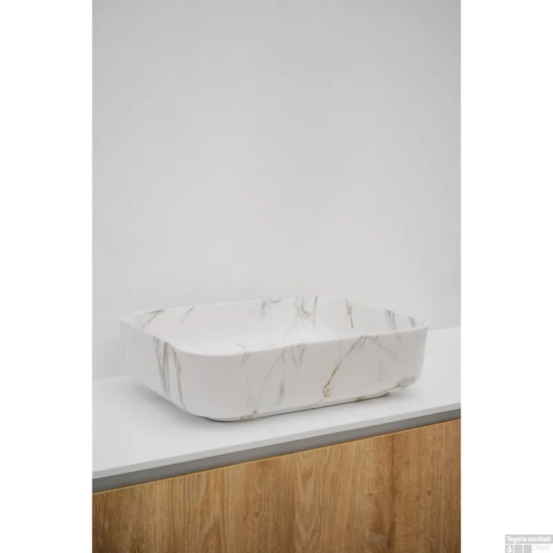 Waskom Riho Marmic Rechthoek 50x39x13 cm Mat Wit Marmer Keramiek Must-Have