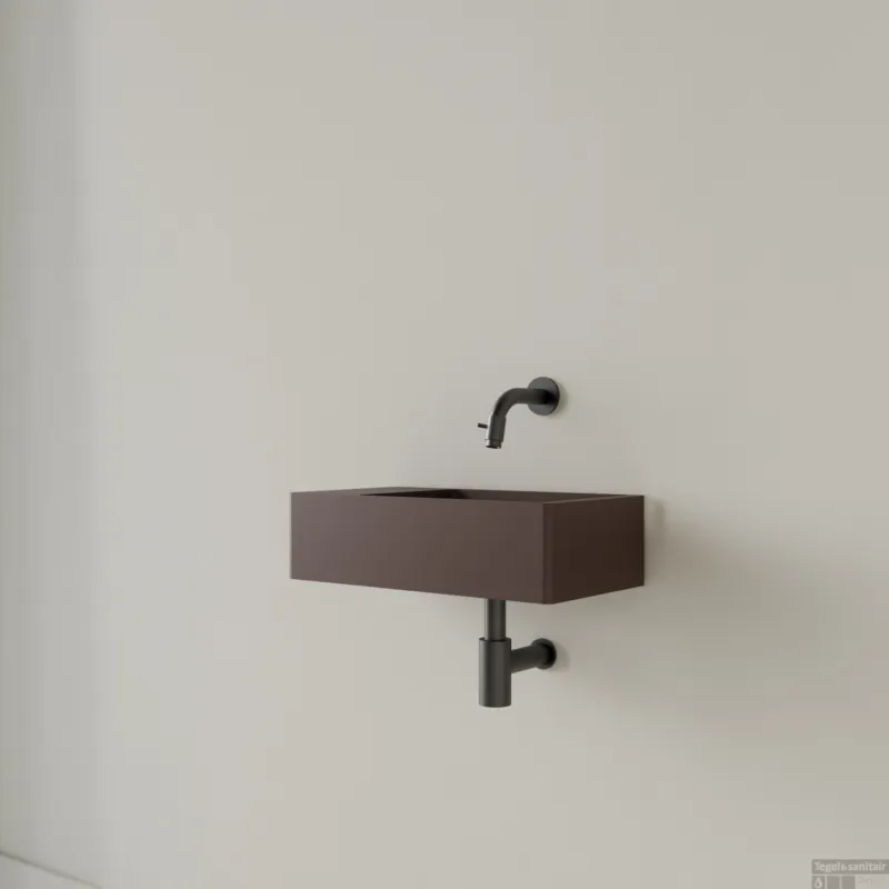 Fabrieksprijs Fontein Gliss Design Freya Solid Marble 40x22x10 cm Zonder Kraangat Links Mat Choco Bruin
