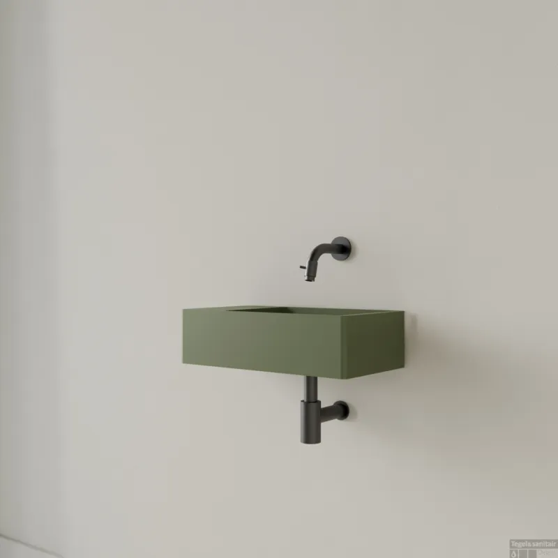Speciale Aanbieding Fontein Gliss Design Freya Solid Marble 40x22x10 cm Zonder Kraangat Links Mat Olijf Groen
