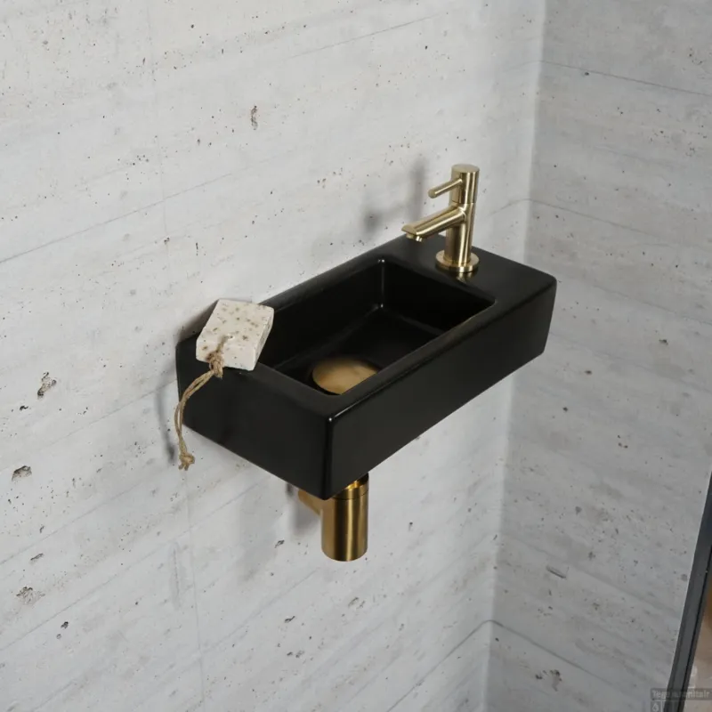 Fonteinset Mat Zwart Wiesbaden Color Messing Goud (kraangat rechts) Bestel Nu