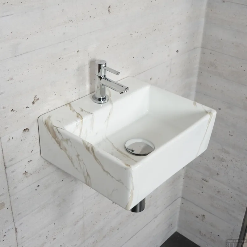 Merkproduct Fonteinset Carrara Marmerlook Wiesbaden Color Chroom (kraangat midden)