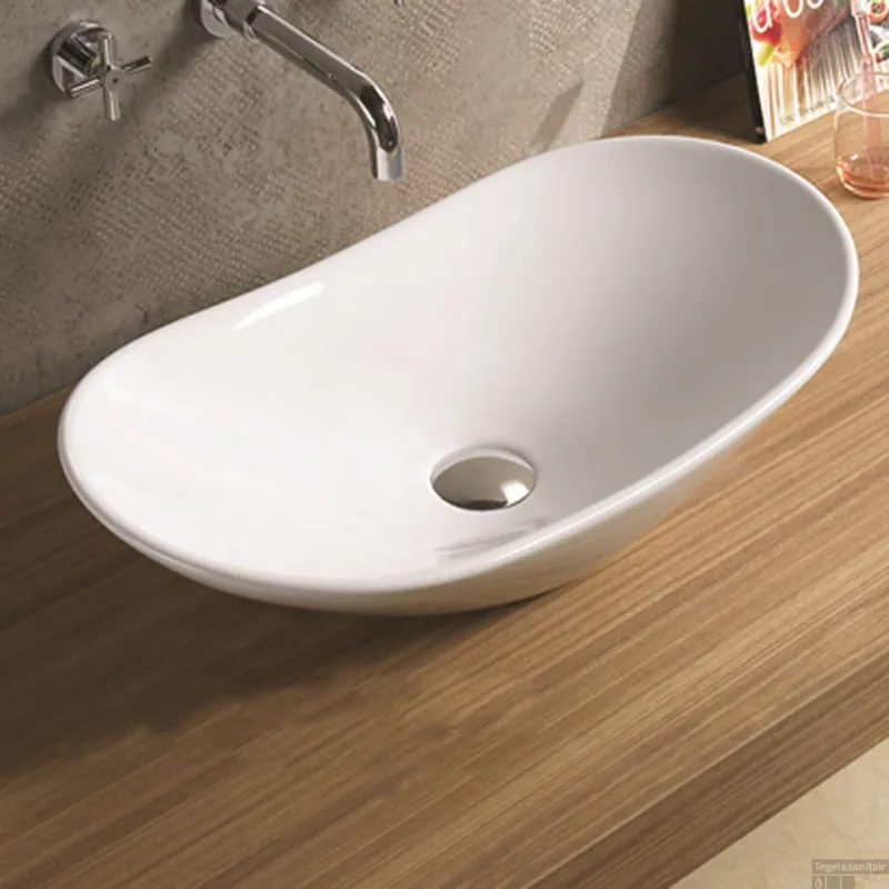 Superprijs Waskom Sanilux Acosta Keramiek 62x34x14.5cm Ovaal wit (exclusief waste)