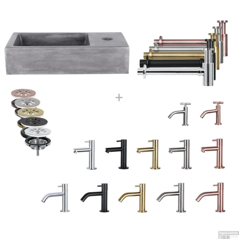 Flitsaanbieding Fonteinset Differnz Mix En Match Ravo 38x18x9 cm Donker Beton (Keuze Uit 5 Kleuren Kranen)