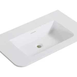 Wastafel Wiesbaden Laro 80x48x1,5 cm Zonder Kraangat Ronde Hoeken Solid Surface Mat Wit Weekendaanbieding