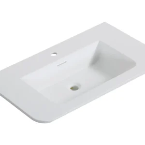 Op = Op Wastafel Wiesbaden Laro 80x48x1,5 cm Met 1 Kraangat Ronde Hoeken Solid Surface Mat Wit