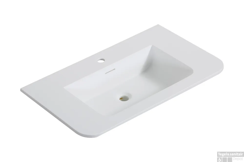 Op = Op Wastafel Wiesbaden Laro 80x48x1,5 cm Met 1 Kraangat Ronde Hoeken Solid Surface Mat Wit
