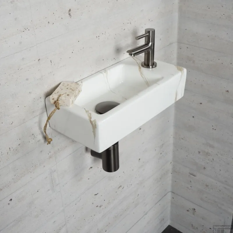 Fonteinset Carrara Marmerlook Wiesbaden Color Gun Metal (kraangat rechts) Gratis Retour