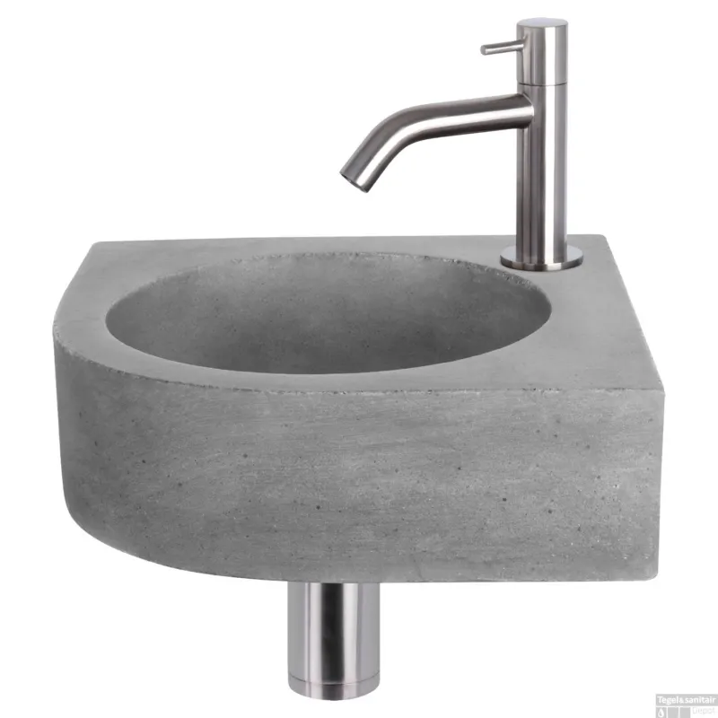 Fonteinset Differnz Cleo 31.5x31.5x10 cm Beton Donker Grijs Met Kraan Gebogen Mat Chroom Beperkte Voorraad
