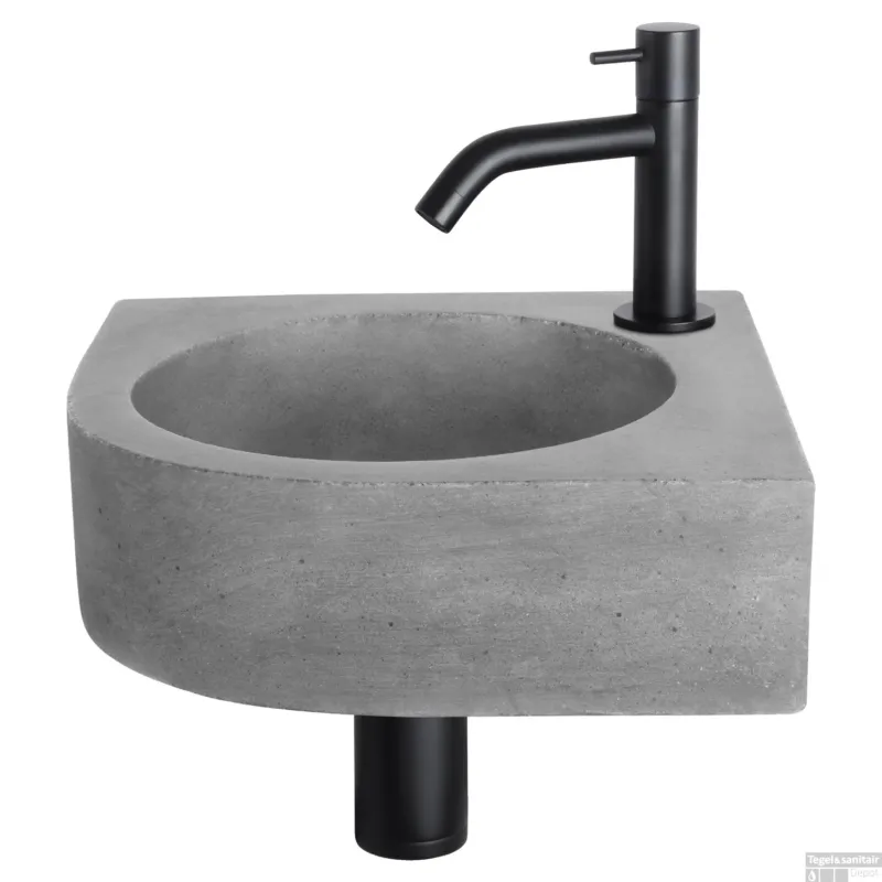 Beperkt Aanbod Fonteinset Differnz Cleo 31.5x31.5x10 cm Beton Donker Grijs Met Kraan Gebogen Mat Zwart