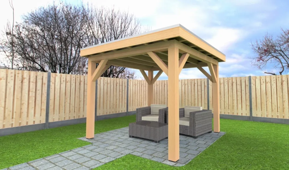 Finale Uitverkoop Douglas Overkapping 300x300 cm / 3x3 m | Bouwpakket | Robuust - Achterwand Dubbel Bekleed Zwart Gedompeld