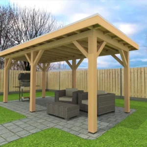 Direct Verzonden Douglas Overkapping 600x300 cm / 6x3 m | Bouwpakket | Robuust - Zijwand Enkel Bekleed Onbehandeld