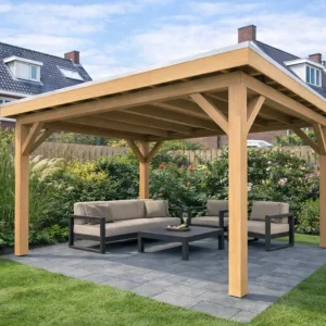 Douglas Overkapping 400x350 cm / 4x3,5 m | Bouwpakket | Robuust - Zijwand Dubbel Bekleed Onbehandeld Koopje