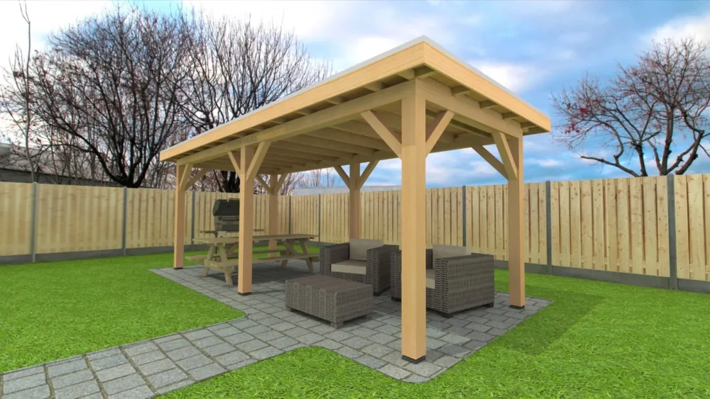 Beperkt Aanbod Douglas Overkapping 700x350 cm / 7x3,5 m | Bouwpakket | Robuust - Achterwand Dubbel Bekleed Onbehandeld