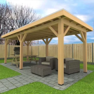 Premium Douglas Overkapping 700x350 cm / 7x3,5 m | Bouwpakket | Robuust - Achterwand Dubbel Bekleed Zwart Gespoten