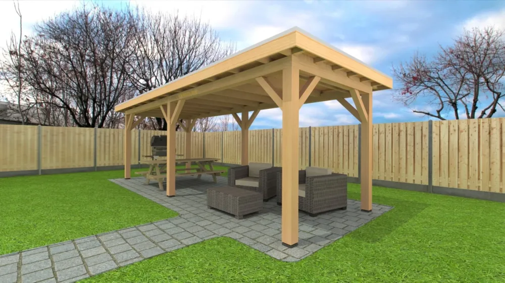 Douglas Overkapping 800x350 cm / 8x3,5 m | Bouwpakket | Robuust - Achterwand Dubbel Bekleed Zwart Gedompeld Uitverkoop