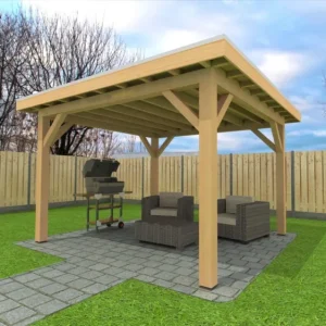 Beperkte Voorraad Douglas Overkapping 400x400 cm / 4x4 m | Bouwpakket | Robuust - Zijwand Enkel Bekleed Zwart Gedompeld