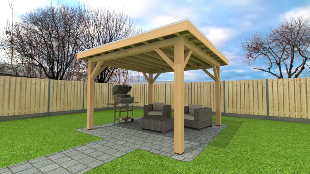 Douglas Overkapping 400x400 cm / 4x4 m | Bouwpakket | Robuust - Achterwand Dubbel Bekleed Zwart Gedompeld Flitsaanbieding