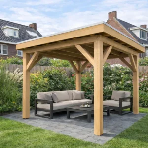 Gecertificeerd Douglas Overkapping 300x250 cm / 3x2,5 m Bouwpakket | Robuust - Zijwand Enkel Bekleed Onbehandeld