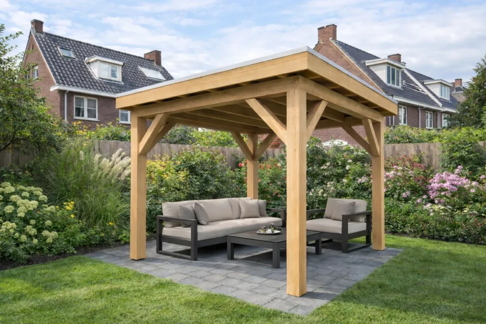 Premium Douglas Overkapping 300x250 cm / 3x2,5 m Bouwpakket | Robuust - Zijwand Enkel Bekleed Zwart Gespoten