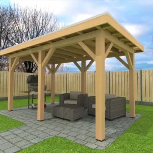 Finale Uitverkoop Douglas Overkapping 500x350 cm / 5x3,5 m | Bouwpakket | Robuust - Zijwand Enkel Bekleed Zwart Gespoten
