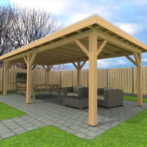 Gecertificeerd Douglas Overkapping 800x400 cm / 8x4 m | Bouwpakket | Robuust - Zijwand Enkel Bekleed Onbehandeld