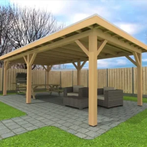 Direct Verzonden Douglas Overkapping 800x400 cm / 8x4 m | Bouwpakket | Robuust - Achterwand Enkel Bekleed Onbehandeld