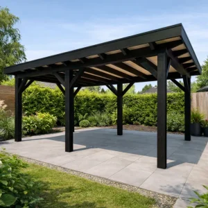 Douglas Overkapping 500x250 cm / 5x2,5 m Materialenpakket | Robuust | Zwart Geïmpregneerd - Zijwand Enkel Bekleed Onbehandeld Flitsaanbieding