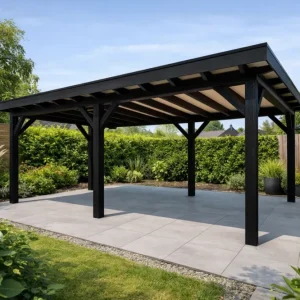 Nieuw Douglas Overkapping 600x350 cm / 6x3,5 m | Materialenpakket | Robuust | Zwart Geïmpregneerd - Achterwand Enkel Bekleed Zwart Gedompeld
