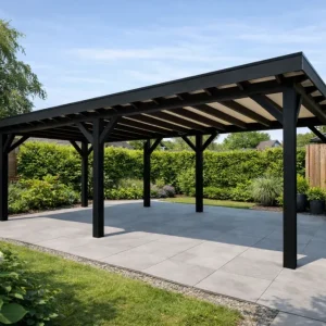 Fabrieksprijs Douglas Overkapping 700x350 cm / 7x3,5 m | Materialenpakket | Robuust | Zwart Geïmpregneerd - Zijwand Enkel Bekleed Onbehandeld