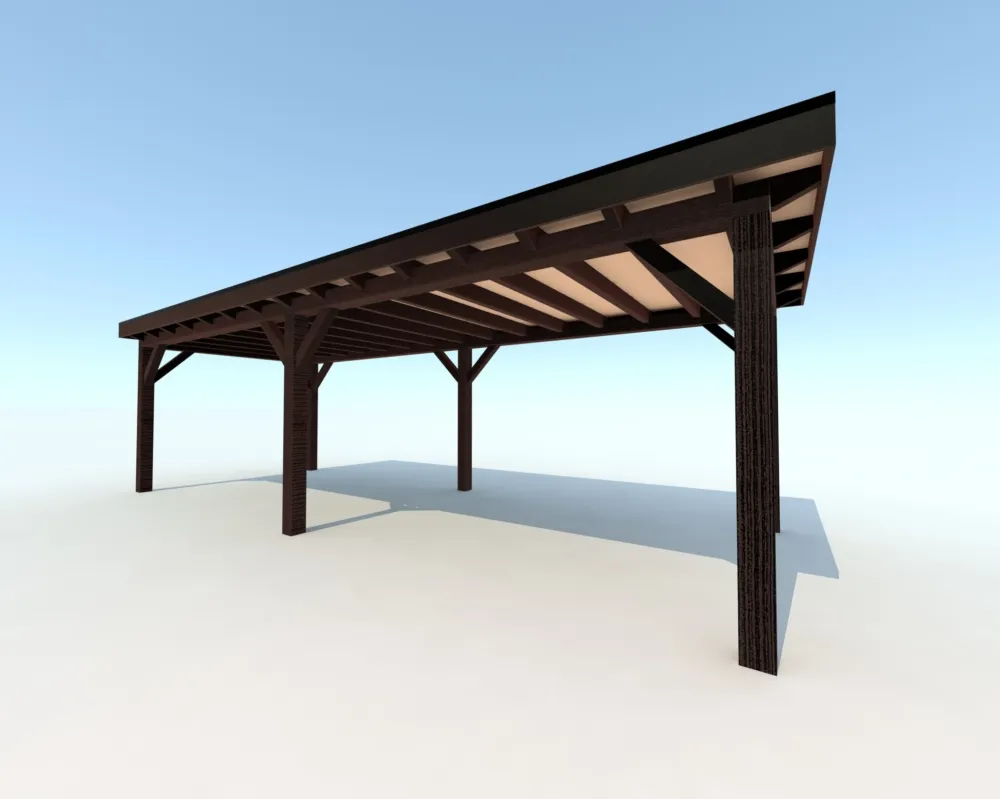 Douglas Overkapping 800x400 cm / 8x4 m | Materialenpakket | Robuust | Zwart Geïmpregneerd - Achterwand Dubbel Bekleed Zwart Gedompeld Exclusieve Aanbieding