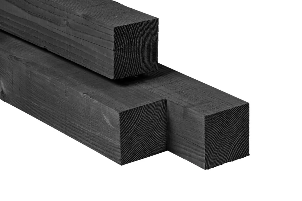 Gecertificeerd Douglas Paal Zwart 150x150 mm | Zwart Geïmpregneerd Douglas Hout | Fijn Bezaagd - 300 cm
