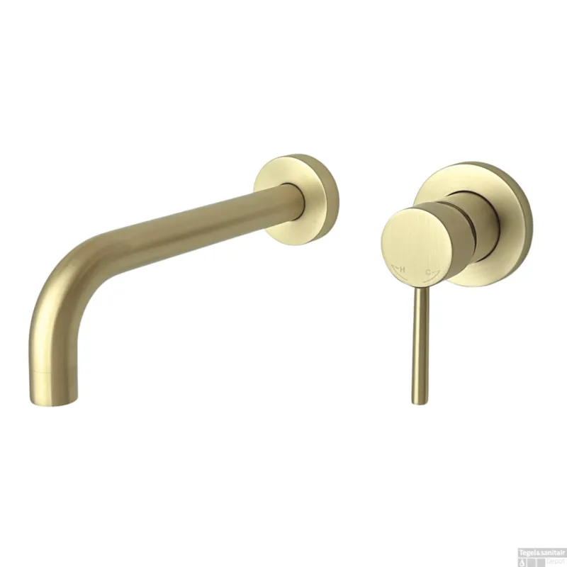 Snelle Levering Inbouw Wastafelmengkraan Best Design Nancy-Belize Gebogen uitloop 21 cm Messing Mat Goud PVD Coating