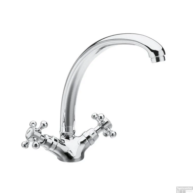 Bestel Nu Wastafelmengkraan Sapho Antea 2-knop Gebogen Uitloop 20 cm Chroom