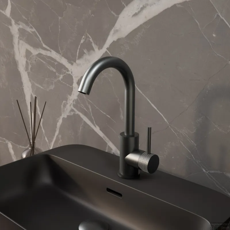Wastafelmengkraan BWS Ridged Gebogen met Draaibare Uitloop Gunmetal Koop Vandaag