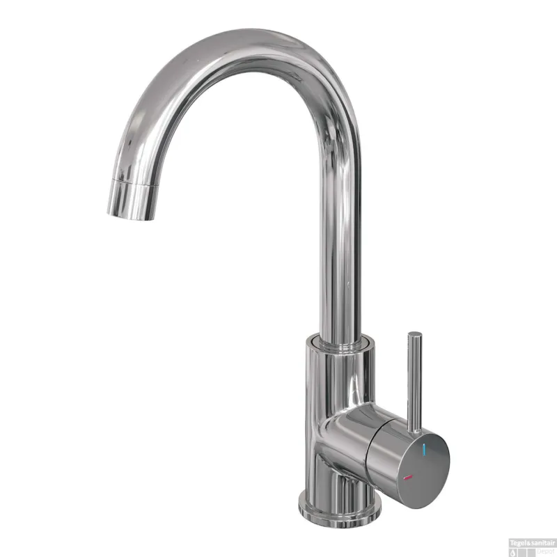 Wastafelmengkraan Brauer Chrome Edition Coldstart Opbouw Hoog Gebogen Ronde Hendel Chroom Voordeelprijs