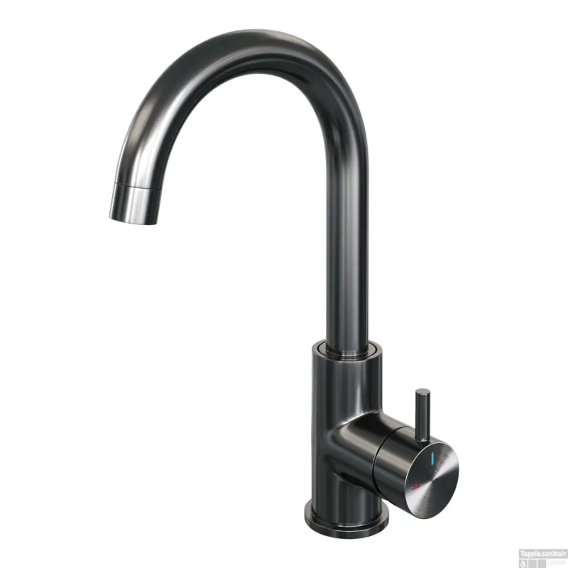 Must-Have Wastafelmengkraan Brauer Gunmetal Edition Coldstart Opbouw Hoog Gebogen Korte Ronde Hendel Geborsteld Gunmetal PVD