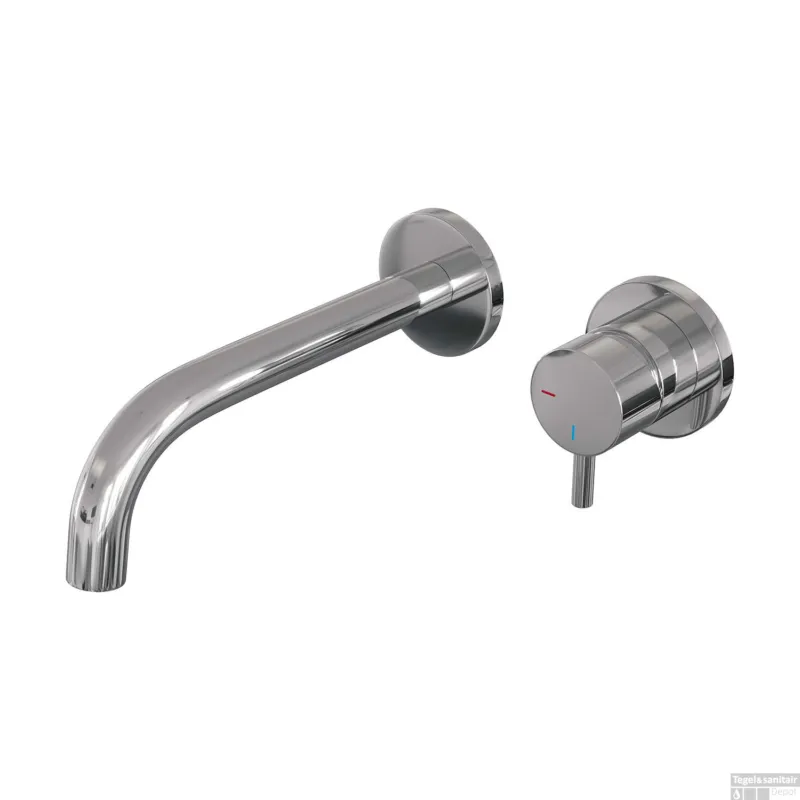Inbouw Wastafelmengkraan Brauer Chrome Edition Coldstart Gebogen Uitloop Korte Ronde Hendel Rechts Chroom Met Rozetten Gecertificeerd