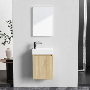 Express Levering Toiletmeubelset BWS Zyro Onderkast + Fontein en Spiegel 40x22 cm Eiken