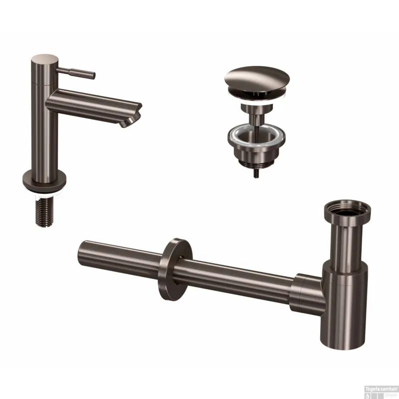 Direct Verzonden Fonteinkraanset INK Laag Model Inclusief Waste en Design Sifon Metal Black