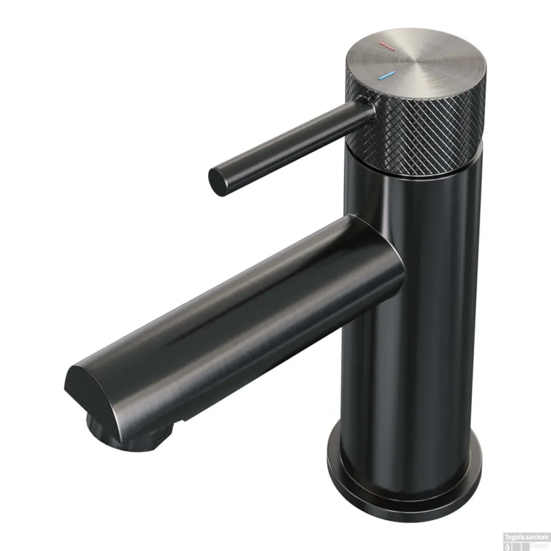 Wastafelmengkraan Brauer Gunmetal Carving Coldstart Opbouw Laag Ronde Hendel Geborsteld Gunmetal PVD Premium