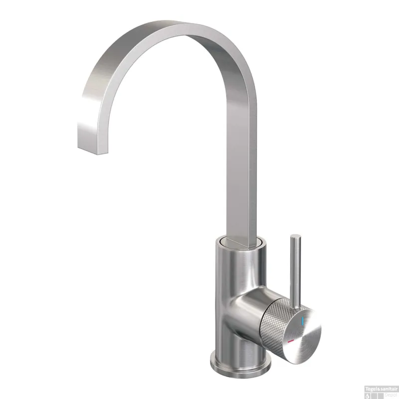 Wastafelmengkraan Brauer Brushed Carving Coldstart Opbouw Hoog Plat Gebogen Ronde Hendel Geborsteld RVS PVD PVD Weekendaanbieding