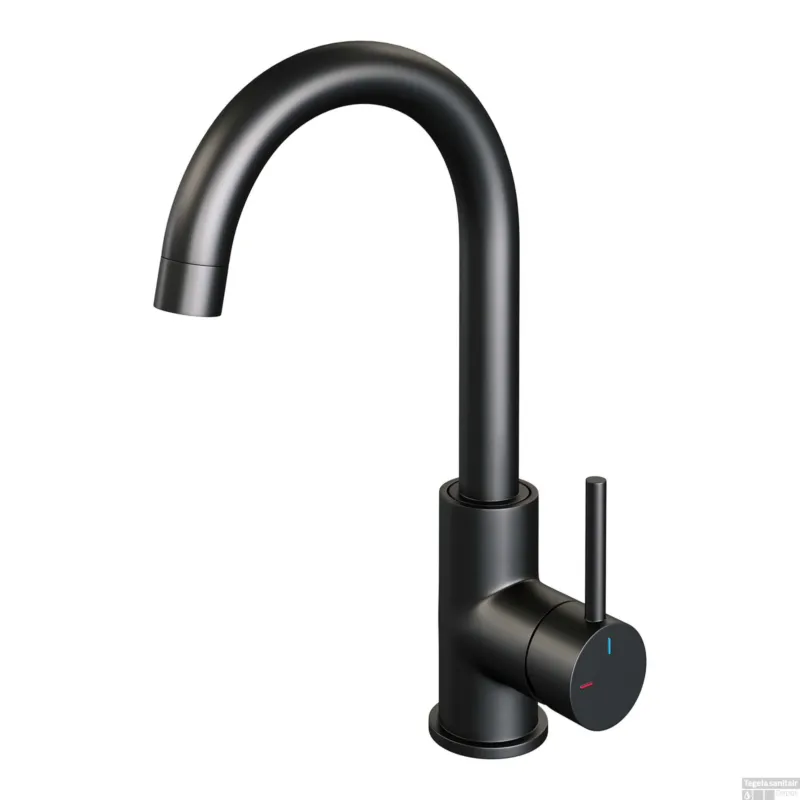 Wastafelmengkraan Brauer Black Edition Coldstart Opbouw Hoog Gebogen Ronde Hendel Mat Zwart Premium