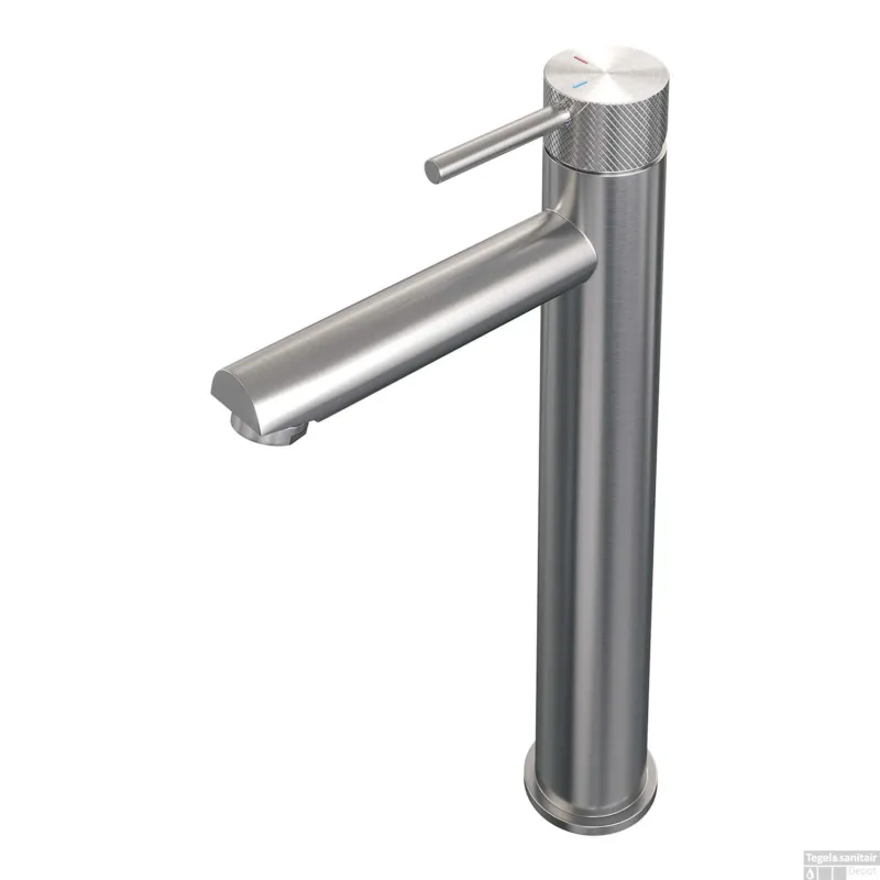Merkproduct Wastafelmengkraan Brauer Brushed Carving Coldstart Opbouw Hoog Ronde Hendel Geborsteld RVS PVD PVD