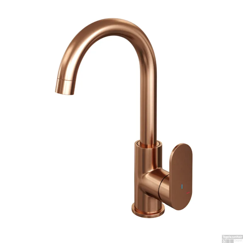 Nu Kopen Wastafelmengkraan Brauer Copper Edition Coldstart Opbouw Hoog Gebogen Platte Hendel Geborsteld Koper PVD